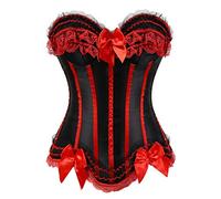 Josamogre Women's Corset Overbust Bustier Top Stripe Lace up Boned Halloween for Showgirl Plus Size Black Red S