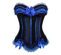 Josamogre Women's Corset Overbust Bustier Top Stripe Lace up Boned Halloween for Showgirl Plus Size Black Blue XS