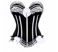 Josamogre Women's Corset Overbust Bustier Top Stripe Lace up Boned Halloween for Showgirl Plus Size White Black S