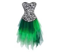 Josamogre Women's Corset with Dress Layered Skirt Tulle Overbust Skull Basque Gothic Showgirl Costumes Plus Size Black XL