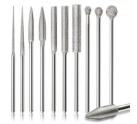 Josaton 11Pcs Stone Grinding Bit, Diamond Burr Set Long Carving Bit | Rotary Tool Accessory for Glass&Ceramics Carving, Polishing, Engraving，3mm Shank, Cylindrical&Conical&Ball Sphere Head