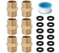 Josaton 6 Pcs Brass Shower Hose Connector 1/2" BSP Male to 1/2" BSP Male Thread Hex Nipple Fitting with Silicone Gaskets and Sealing Tapes Hex Nipple Pipe Fittings for Pipe Connecting Conversion
