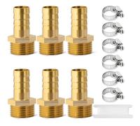 Josaton 6Pcs Brass Barb Hose Connector 3/8”Male x 3/8”Barb (10mm) Hose Fitting with Pipe Clamp Pipe Fitting for Air Water Fuel
