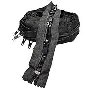 JOSDIOX #5 Nylon Coil Zippers by The Yard - Bulk 5 Yards Long Zipper -Continuous Zip Chain Roll for Sewing & Upholstery with 15 Sliders and Pulls in Black