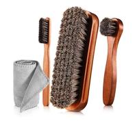 Joselin 4 Pcs Horsehair Shine Shoes Brush Kit Polish Dauber Applicators Cleaning Leather Shoes Boots Care Brushes Cleaner Brush