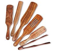 Joselin 6 Pcs Wooden Spurtle Set, Teak Spurtle Set Heat Wooden Spatula Cooking Utensils Set Non-Stick Wooden Spoons
