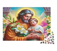 Joseph & Baby Jesus 1000 Piece Puzzle Lily & Holy Child Vivid Colors Precision-cut Premium Cardboard for Beginners Gift for Puzzle Lovers 38x26cm/1000pcs