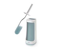 Joseph Flex Plus - Smart Hygienic Silicone Toilet Brush with Storage Bay Caddy, flexible, anti-drip, anti-clog deep clean head- White/Blue, Large
