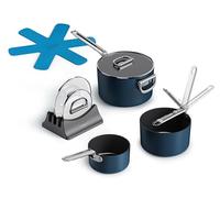 Joseph Joseph Space 3 Piece Saucepan Set Ceramic Non Stick Folding Handles Blue