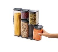 Joseph Joseph 5 piece Podium Airtight Kitchen Food Storage Jar Container Set with Stand, Grey