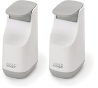 Joseph Joseph Bathroom Slim, Compact Soap Dispenser, Easy-push Pump Head, Non Drip Nozzle, Fill-level Window, Refillable, White/Grey (Pack of 2)