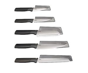 Joseph Joseph Duo 5 Piece Elevate Kitchen Knife Set, Japanese Stainless Steel Blades, Includes Paring, Serrated and Chef's Knife with Protective Sheath, Black/Opal