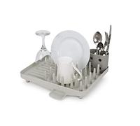 Joseph Joseph Duo Compact Dish Drying Rack, Kitchen Dish Plate Drainer with Utensil Pot and Draining Spout, Grey