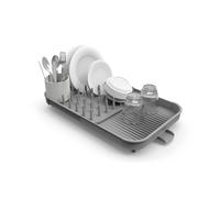 Joseph Joseph Duo Expandable Dish Drying Rack, Kitchen Dish Plate Drainer with Utensil Pot and Draining Spout, Grey