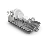 Joseph Joseph Duo Expandable Dish Drying Rack, Kitchen Dish Plate Drainer with Utensil Pot and Draining Spout, Grey