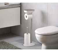 Joseph Joseph Bathroom EasyStore Free Standing Toilet Paper Roll Holder with small storage shelf, Stainless Steel, 24 , White / Steel