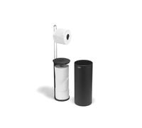 Joseph Joseph EasyStore Toilet Paper Holder Stand, Concealed Storage, Holds 3 Spare Rolls, Matt Black