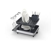 Joseph Joseph Excel - Steel 2-tier Stainless-steel Dish Rack for Kitchen counter, Washing up Drainer with draining spout, movable cutlery drainer, wine-glass holder, Grey