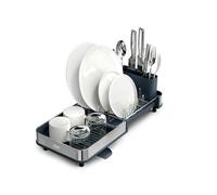 Joseph Joseph Extend Slim Steel Expandable Compact Dish Drainer Rack With Removable Cutlery Holder, Swivel Draining Spout, Grey