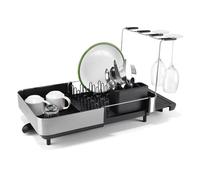 Joseph Joseph Extend Steel Plus Extendable Dish Rack Steel, Small to Large Dish Drainer with Wine Glass Holder & Drain Spout, Black