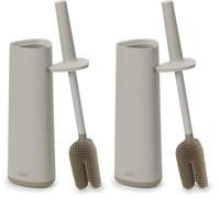 Joseph Joseph Flex 360, Advanced Smart Toilet Brush and Storage Holder Set with anti-drip, anti-clog, triple-action replaceable brush head- Matt Finish, Ecru (Pack of 2)