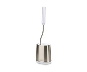 Joseph Joseph Flex Lite - Silicone Toilet Brush with slimline holder set, flexible anti-drip, anti-clog deep clean head, Stainless Steel, Small