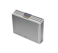 Joseph Joseph Folio 4-Piece Colour Coded Chopping Board Set, Stainless Steel Slimline Case for Organised Kitchen Storage, Light Stone
