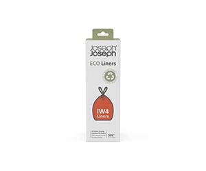 Joseph Joseph IW4 Eco Recycled plastic Bin Liners, Kitchen Waste Bags With Tie Tape Drawstring Handles, Extra Strong - Pack of 20, Holds 50 Litres, Grey