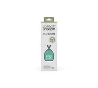 Joseph Joseph IW5 Eco Recycled plastic Bin Liners, Kitchen Waste Bags With Tie Tape Drawstring Handles, Extra Strong - Pack of 20, Holds 40 Litres, Grey