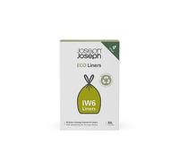 Joseph Joseph IW6 Eco Recycled plastic Bin Liners, Kitchen Waste Bags With Tie Tape Drawstring Handles, Extra Strong - (4 Packs of 20, Total 80 Liners) Holds 30 Litres, Grey