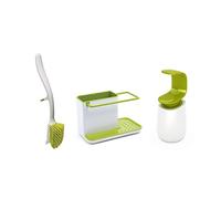 Joseph Joseph Kitchen Sink Set with Caddy and Edge Dish Brush and C-Pump, White/Green, 12 x 31 x 20 cm
