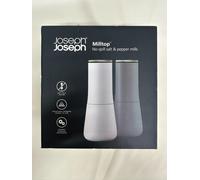 Joseph Joseph Milltop Non-Spill Salt and Pepper Mill Set Refillable with Ceramic Grinding, White/Grey, 24