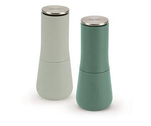 Joseph Joseph Milltop Non-Spill Salt and Pepper Mill Set Refillable with Ceramic Grinding, Sage Green, 8