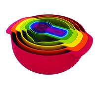 Joseph Joseph Nest 9 Plus, 9 Piece Compact Food Preparation Set with Mixing Bowls, Measuring Cups, Sieve and Colander, Red