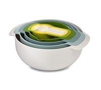 Joseph Joseph Nest 9 Plus, 9 Piece Compact Food Preparation Set with Mixing Bowls, Measuring cups, Sieve and Colander, Opal