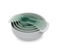 Joseph Joseph Nest 9 Plus, 9 Piece Compact Food Preparation Set with Mixing Bowls, Measuring Cups, Sieve and Colander, Editions Range, Sage Green
