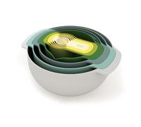 Joseph Joseph Nest 9 Plus, 9 Piece Compact Food Preparation Set with Mixing Bowls, Measuring cups, Sieve and Colander, Opal