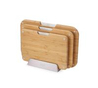 Joseph Joseph Nest Boards 3-Piece Bamboo Chopping Board Set, Double-Sided, Non-Slip Feet, Stainless-Steel Tabs, Food Icons, Metal Stand