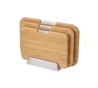 Joseph Joseph Nest Boards 3-Piece Bamboo Chopping Board Set, Double-Sided, Non-Slip Feet, Stainless-Steel Tabs, Food Icons, Metal Stand