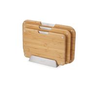 Joseph Joseph Nest Boards 3-Piece Bamboo Cutting Board Set, Double-Sided, Non-Slip Feet, Stainless-Steel Tabs, Food Icons, Metal Stand