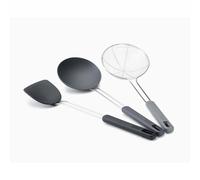 Joseph Joseph Nest Fusion 3-piece Silicone and Stainless Steel Kitchen Wok Set, Silcone Turner, Spoon and Wire Skimmer Strainer, Heat Resistant Non Stick