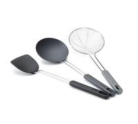 Joseph Joseph Nest Fusion 3-piece Silicone and Stainless Steel Kitchen Wok Set, Silcone Turner, Spoon and Wire Skimmer Strainer, Heat Resistant Non Stick