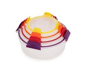 Joseph Joseph Nest Lock Round Food Containers, 4 Piece Lunch Box & Meal Prep Set Reusable, Airtight Plastic Food Containers with Lids, Multi-Size Set Storage