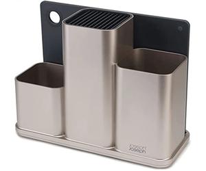 Joseph Joseph Plastic 85122 Counterstore Utensil Pot & Chopping Board Set- Silver, 13 x 30.8 x 22.7 cm