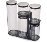 Joseph Joseph Podium 100 5-Piece Glass Storage Jar Set with Stand, Grey