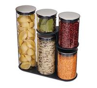 Joseph Joseph Podium 100 5-Piece Glass Storage Jar Set with Stand, Grey