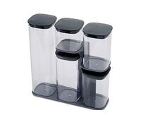 Joseph Joseph 5 piece Podium Airtight Kitchen Food Storage Jar Container Set with Stand, Grey