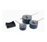Joseph Joseph Space 3 Piece Saucepan Set Ceramic Non Stick Folding Handles Blue
