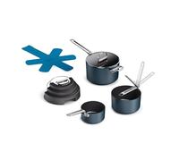 Joseph Joseph Space Stack 3 Piece Non-Stick Cookware Set with Folding Handles, Induction Saucepan Set, Ceramic Coating, Space Saving Nesting Pans