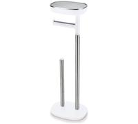 Joseph Joseph Bathroom EasyStore Free Standing Toilet Paper Roll Holder with small storage shelf, Stainless Steel, 24 , White / Steel